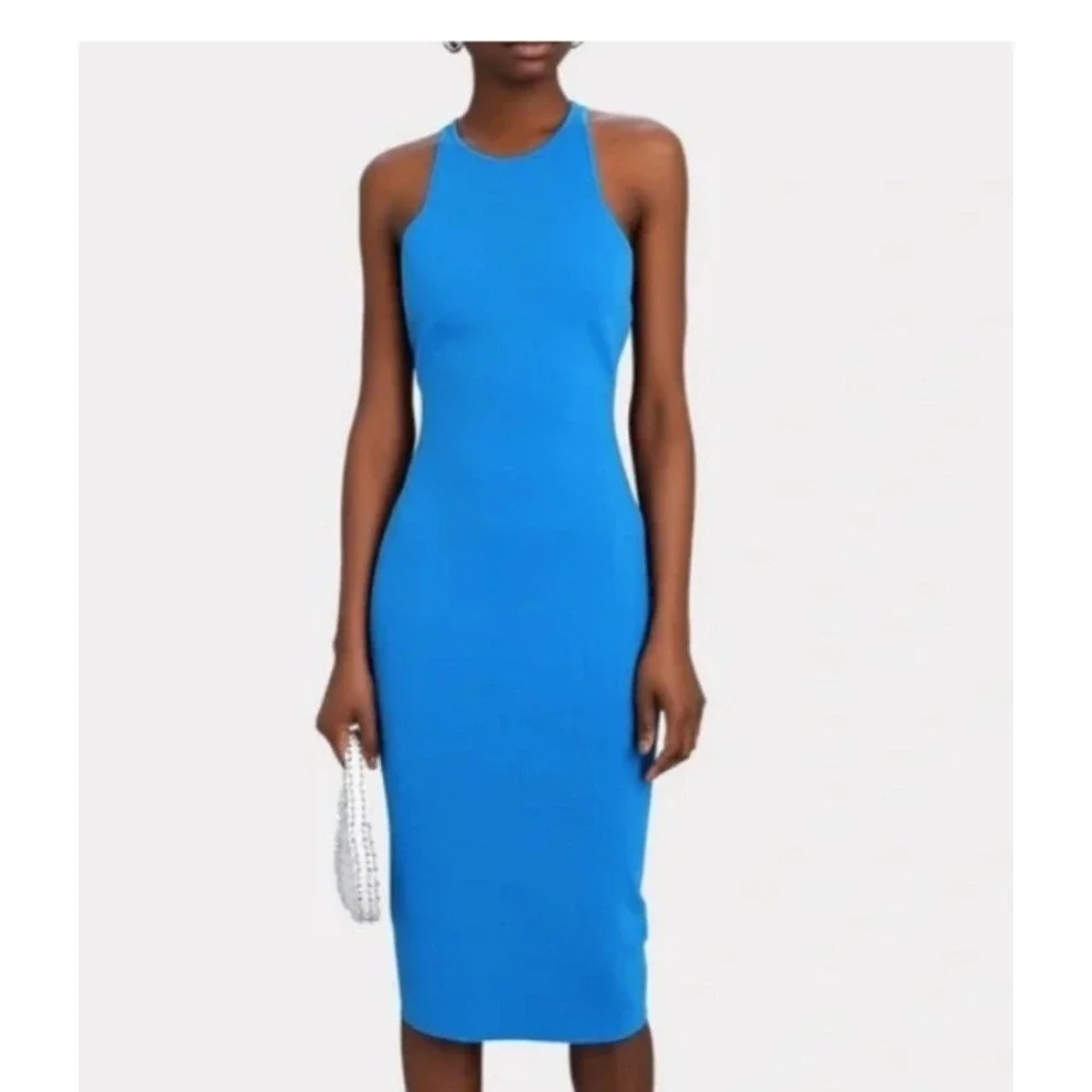 A.L.C. Delfine Midi Dress Women Small Blue Excellent Open Back Cutout‎ Knit